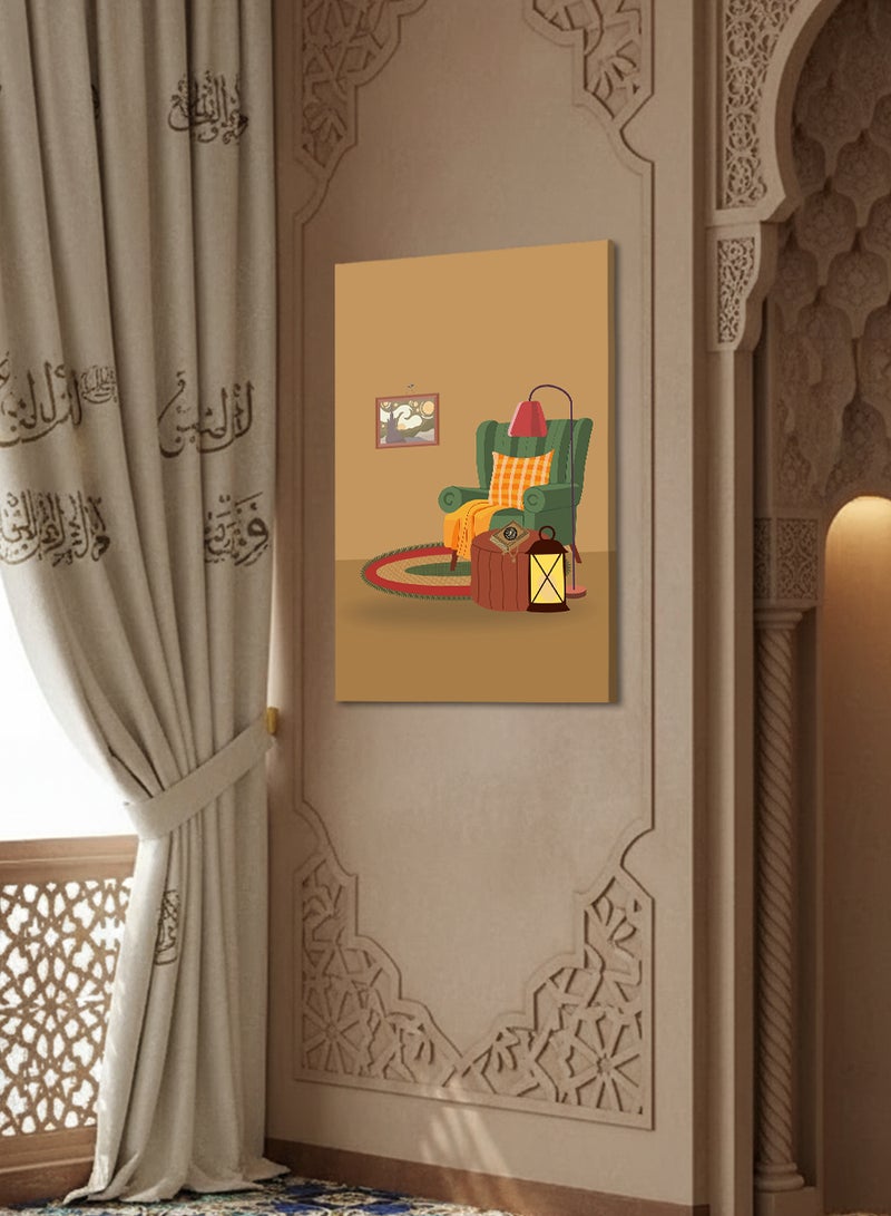 LOWHA Canvas Wall Art Stretched Over Wooden Frame with Mushaf and Ramadan Lantern Design - Image 1